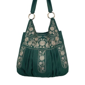 Embroidered botanical flower handbag, Linen bag with handles, Women's cottagecore bag, Flower embroidered purse, Summer shoulder bag