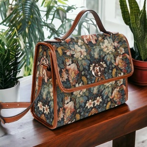 Cottagecore Vintage Floral Canvas Satchel bag, Boho Flowers Cross-body Purse, Boho Art Nouveau Floral Handbag, William Morris Style Floral