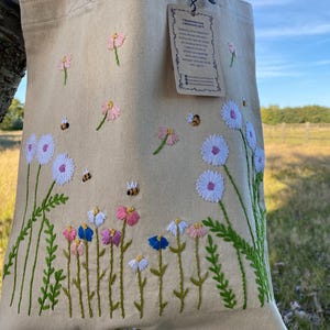 Hand Embroidered Floral Tote Bag, Birthday present, Gift For Her,   Shoulder bag, Shopping Bag, easter gift.