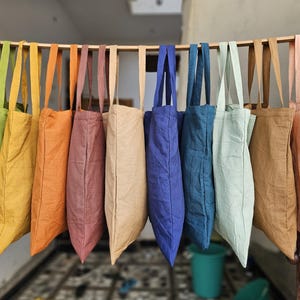 Linen Tote Bag Natural Shopping Bag Linen Shoulder Bag Minimalist Eco Reusable Grocery Bag Customized Tote Bags 18x16" inch Handmade Bag