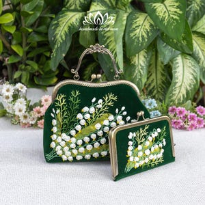 Embroidered handbag and wallet set, handbags with straps, lily of the valley embroidery