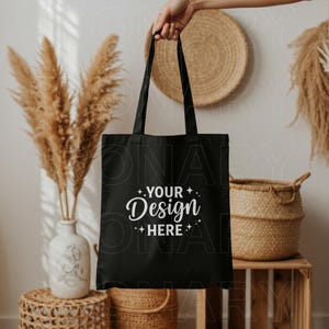 Tote Bag Mockup Black Canvas Bag Mockup Black Canvas Bag Flatlay Boho Totebag Woman Eco Canvas Tote Boho Mockup Girly Organic Bag Mockup