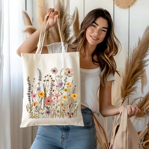 Vintage Pressed Wildflower Tote Bag, Floral Tote Bag, Gift For Women Tote Bag, Birthday Gift Bag,Gift For Women,Gift For Mom