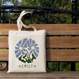 100% Cotton Tote Bag, Matisse Inspired Flowers, Aesthetic Hand Painted Tote Bag, Name Tote, Personalized Tote Bag, Eco Friendly Bag