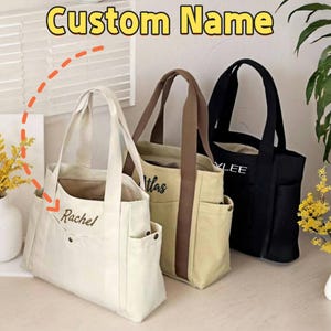 Custom Embroidered Canvas Tote Bag Custom Wedding Bridesmaid Gifts Personalization Zippered Diaper Bag Custom Teacher's Day Gift Ideas