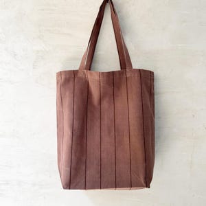 Organic Tote bag, Shopper bag, Striped Handloomed Organic Cotton, Earth colour, Ready to Ship